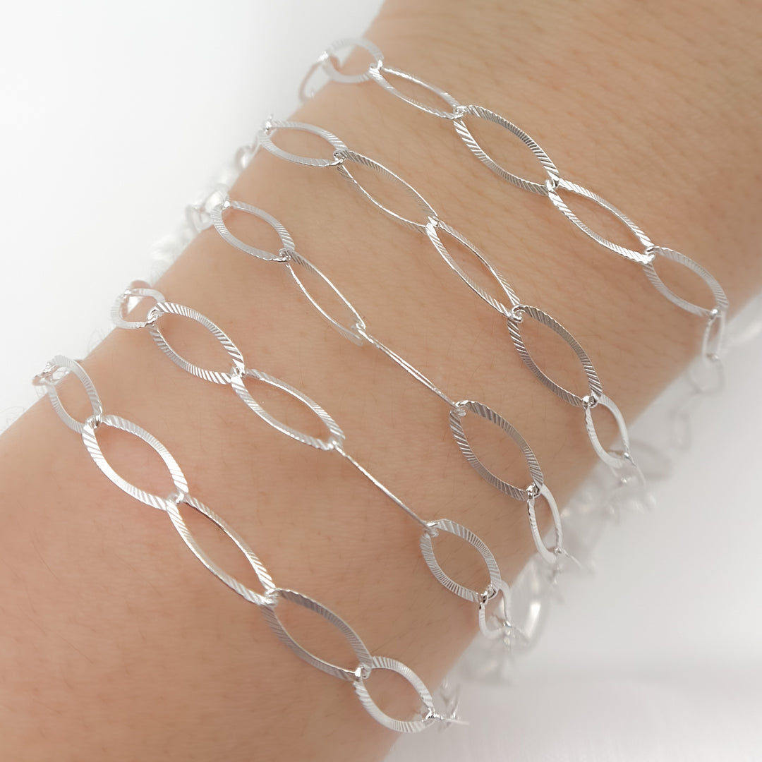 Y56FDSS. Sterling Silver Textured Oval Link Chain