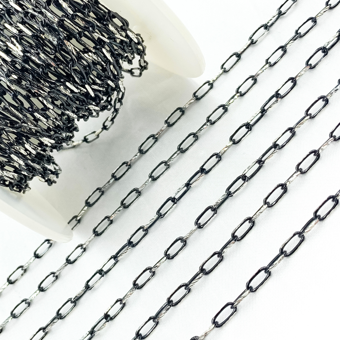 Two Tone Black Rhodium 925 Sterling Silver Cable Link Chain. X5SBDC