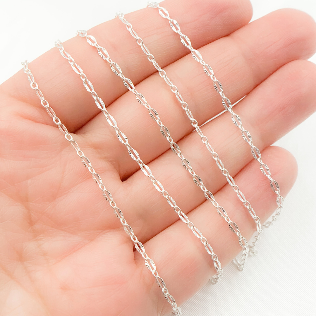 925 Sterling Silver Oval Diamond Cut Link Chain. X37SS