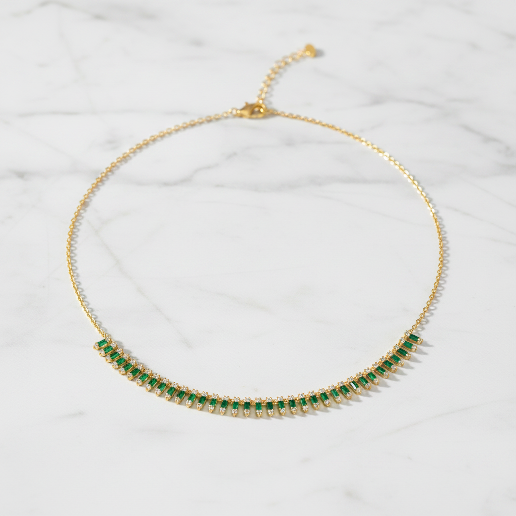 NFL70815. 14K Solid Gold Diamond and Gemstone Dangle Necklace