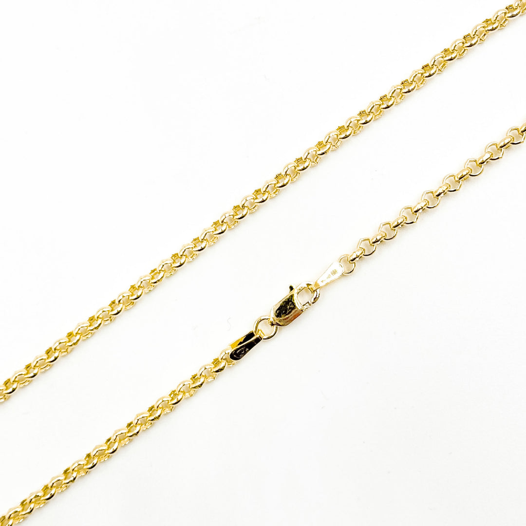000HVR0344000. 14K Solid Yellow Gold Round Rolo Hollow Chain Necklace