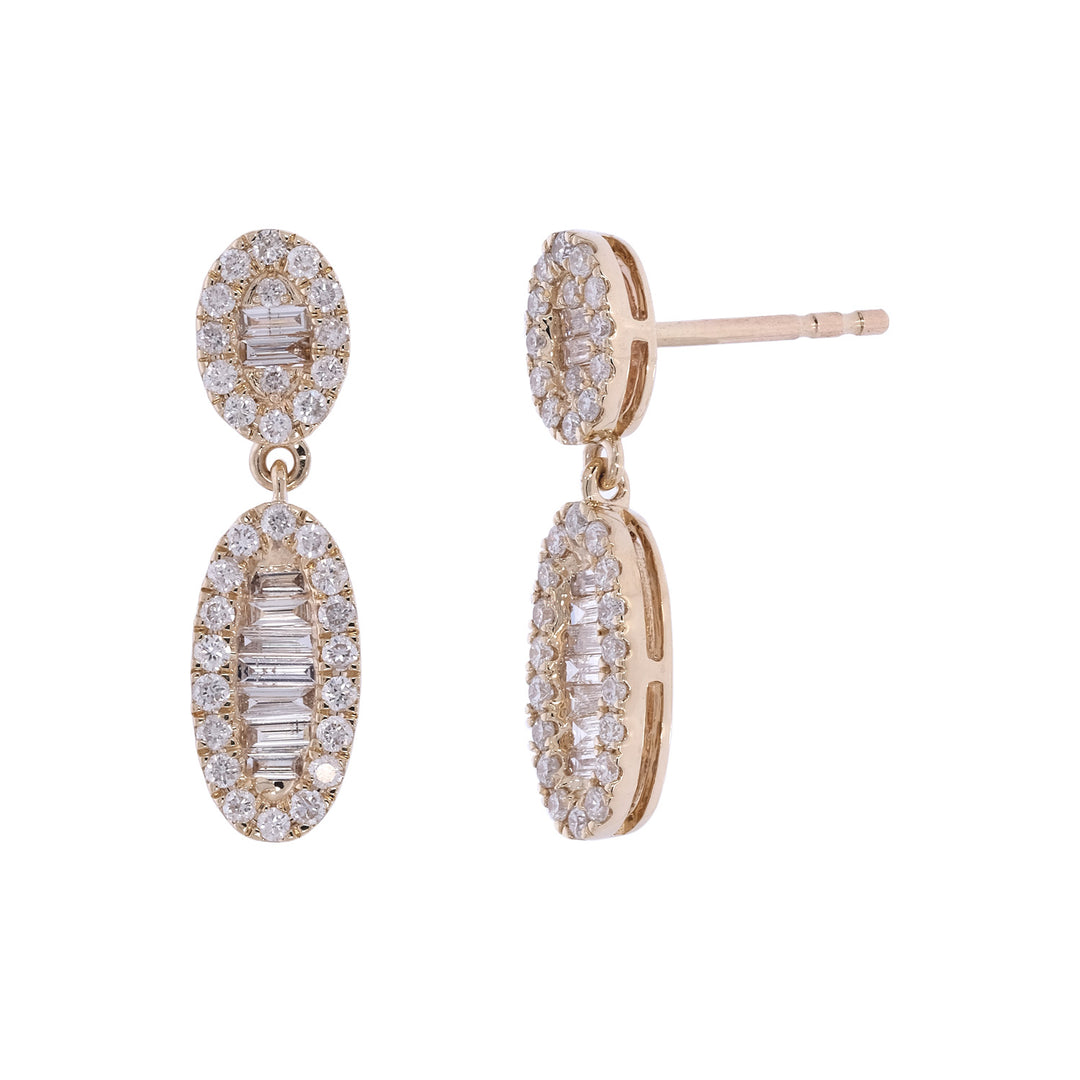 EFJ54504. 14K Solid Gold Diamond Baguette Dangle Stud Earrings