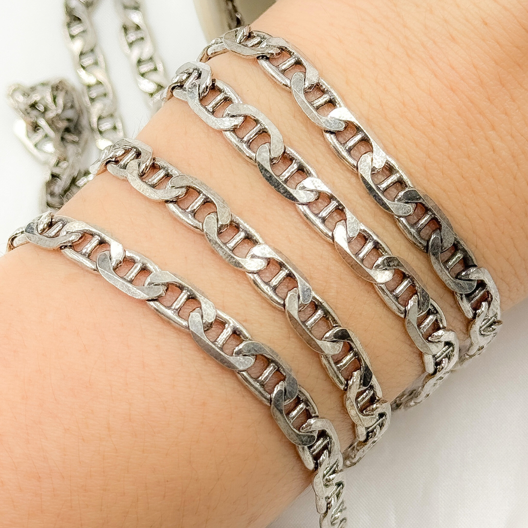 Oxidized 925 Sterling Silver Flat Marina Chain