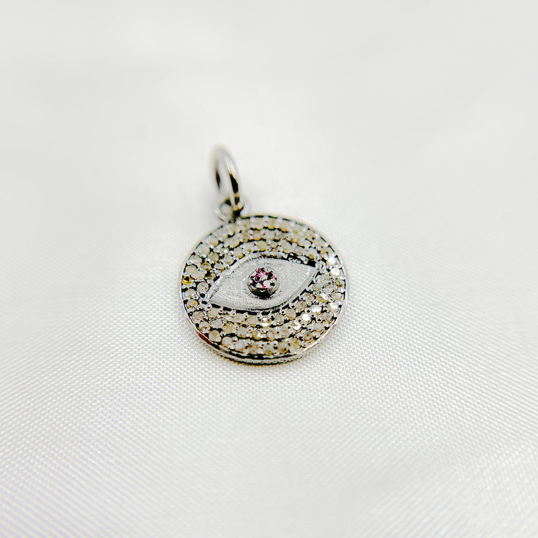 DC330. Diamond Sterling Silver Round Eye Charm with Gemstone