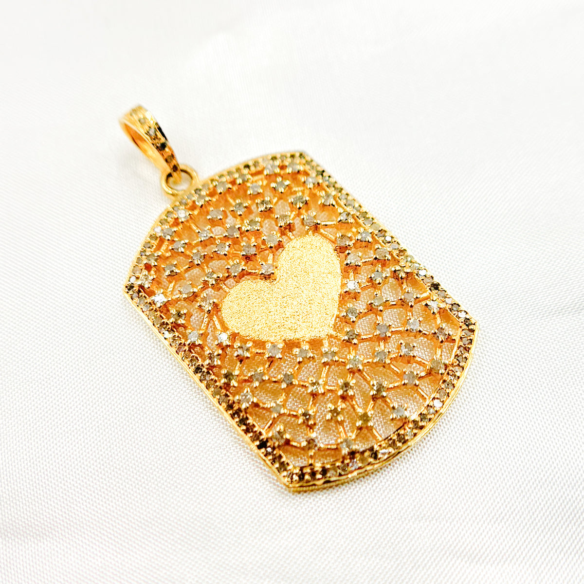 DP187. Diamond Sterling Silver Rectangle Heart Pendant with Gemstone