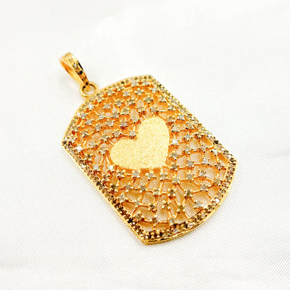 DP187. Diamond Sterling Silver Rectangle Heart Pendant with Gemstone