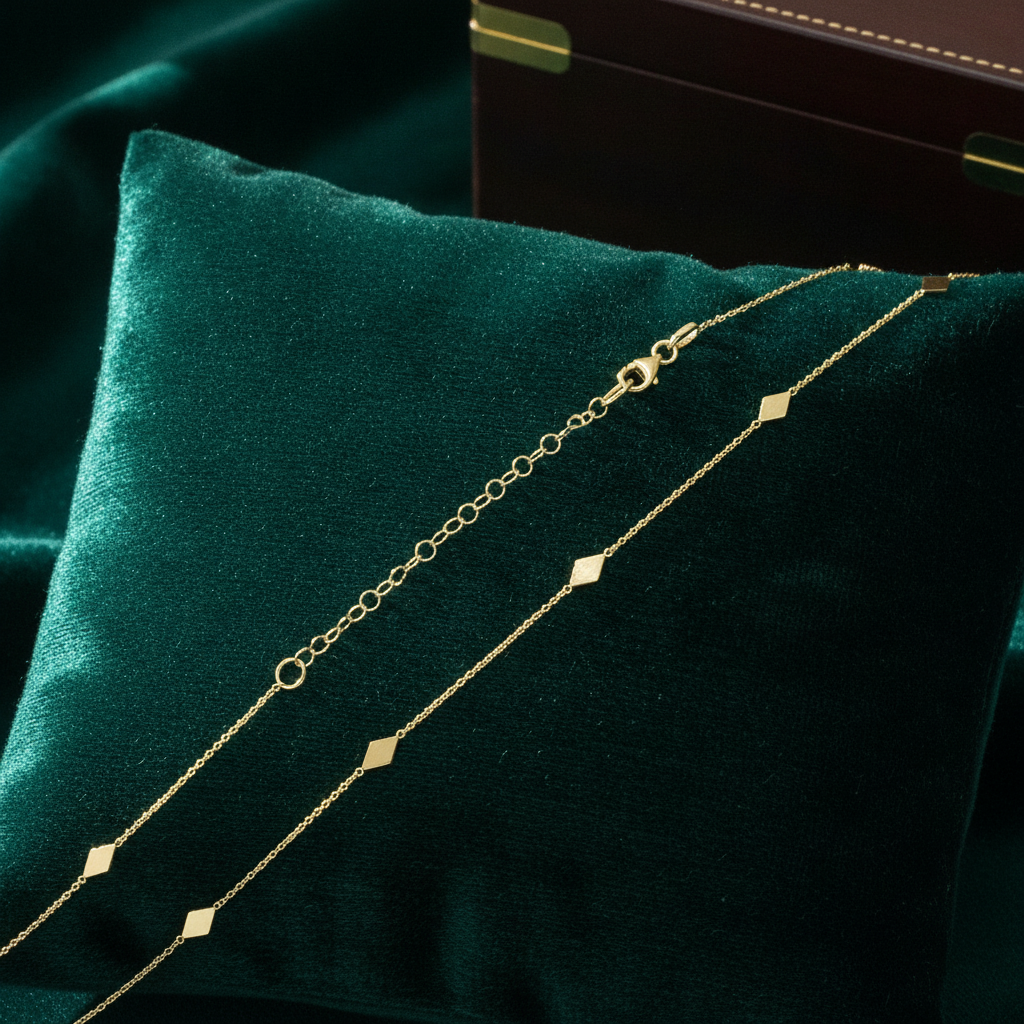 NK/BR5085. 14k Solid Yellow Gold Rhomb Link Necklace