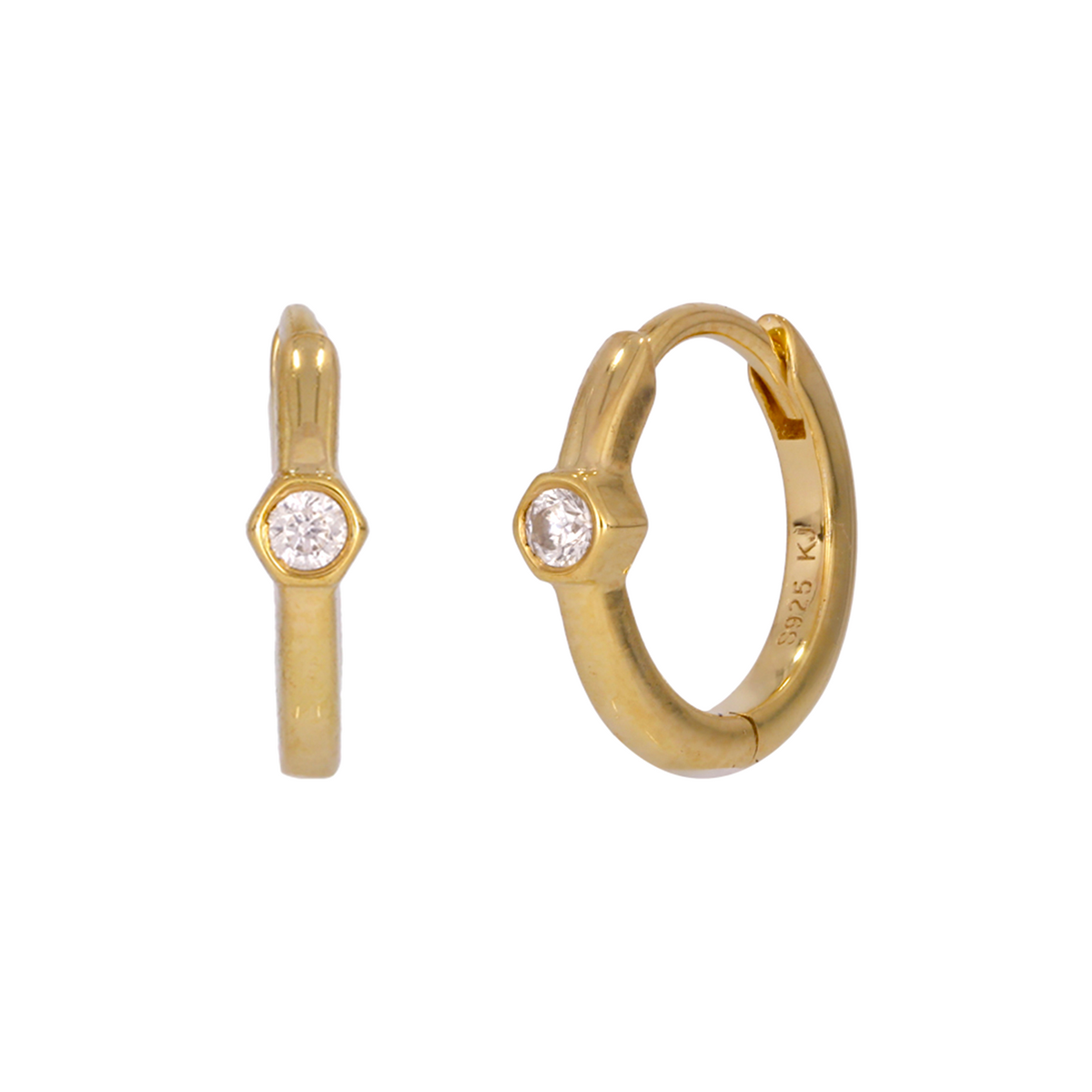 EHA57445. 14K Solid Gold Diamond Huggies Earrings