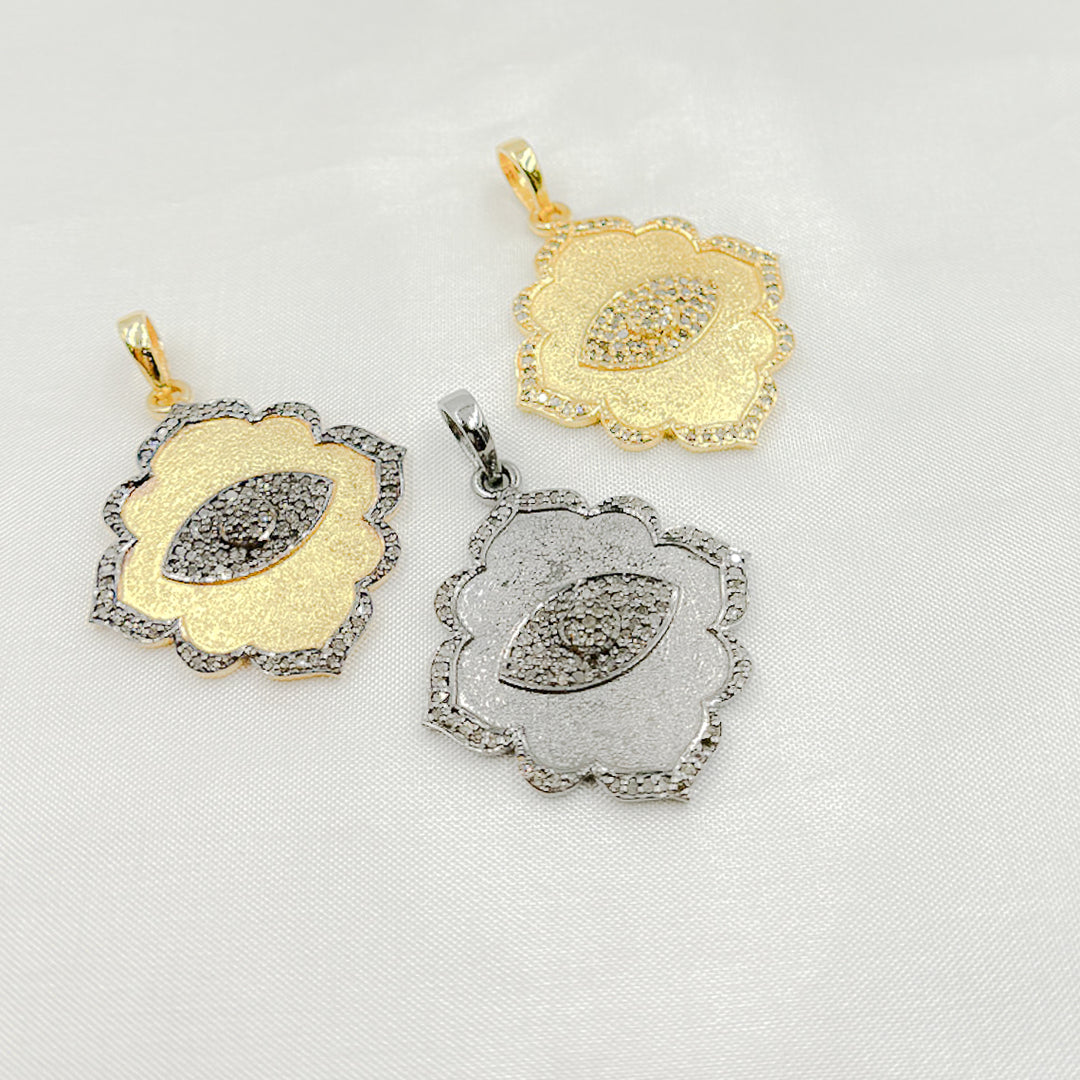 DP297. Diamond Silver Eye Flower Pendant