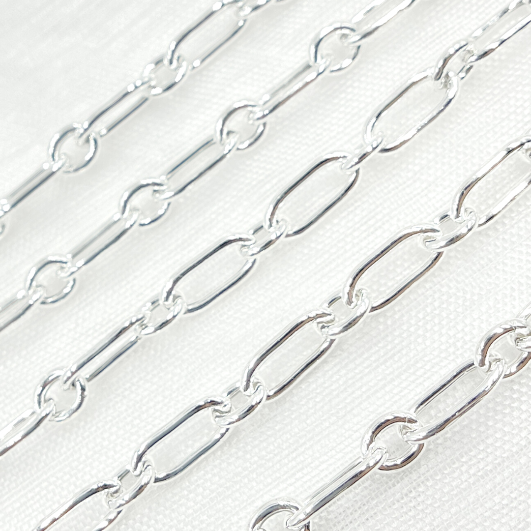 925 Sterling Silver Hollow Smooth Paperclip Long & Short Link Chain. V201SS