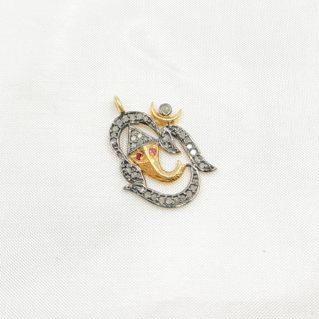 DC1014. Diamond Sterling Silver OM Symbol Pendant with Ruby