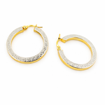 Load image into Gallery viewer, GER40. 14K Yellow and White Gold Earrings Round Shape Hoop with Texture