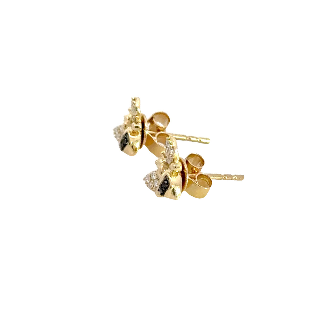 14K Solid Gold Diamond and Black Diamond Bee Studs Earrings. ER417984Y