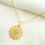 Load image into Gallery viewer, 14K Solid Gold Diamond Circle Sun Charm with Star in the Center. GDP257
