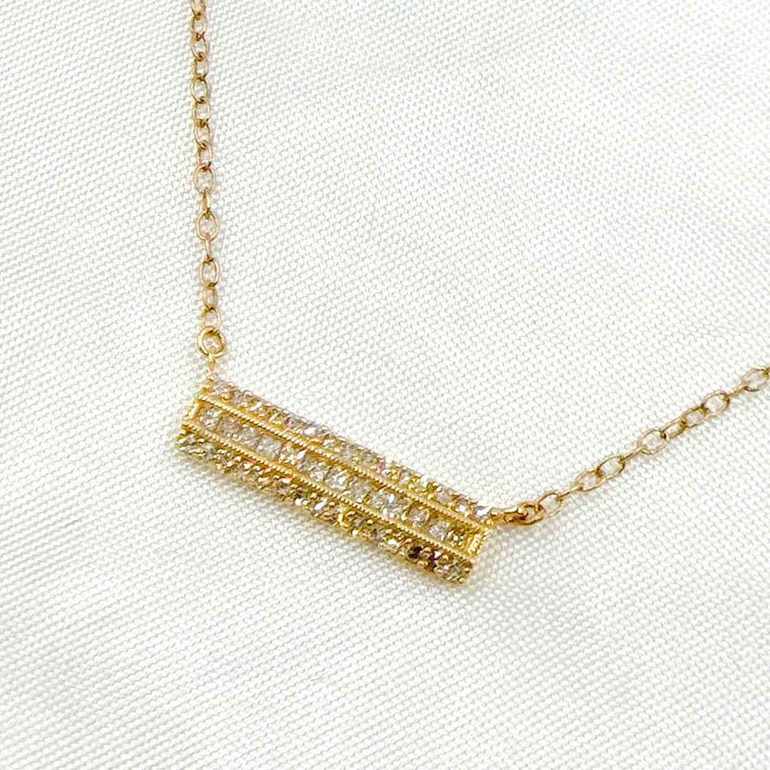 14K Solid Gold Bar Diamond Necklace. NFE71423