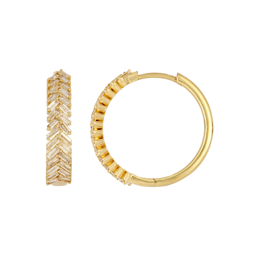 EHI57595. 14K Solid Yellow Gold Diamond Hoop Earrings