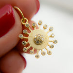 Load image into Gallery viewer, 14k Solid Gold Diamond and Emerald Sun Charm. GDP647
