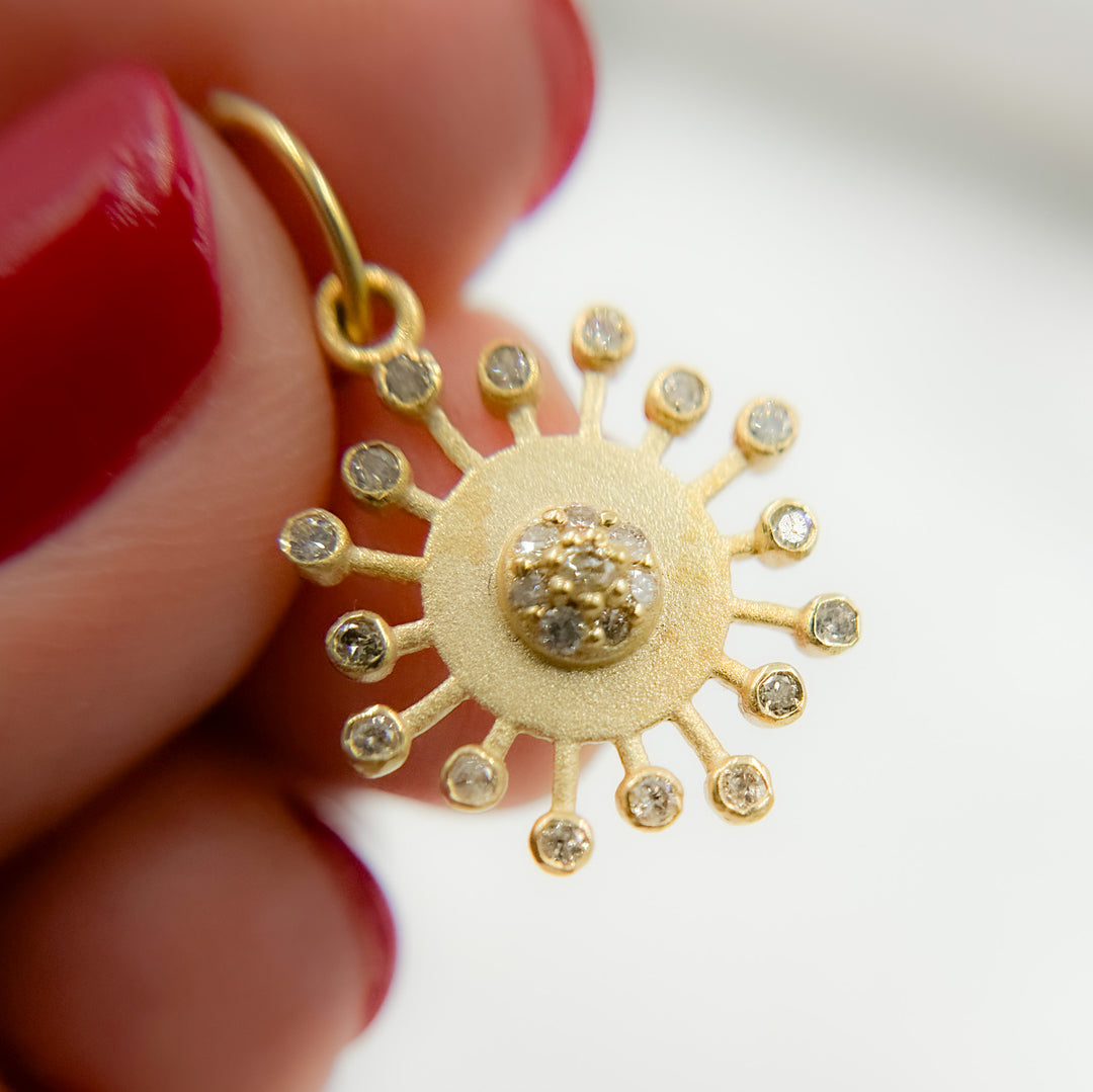 14k Solid Gold Diamond and Emerald Sun Charm. GDP647