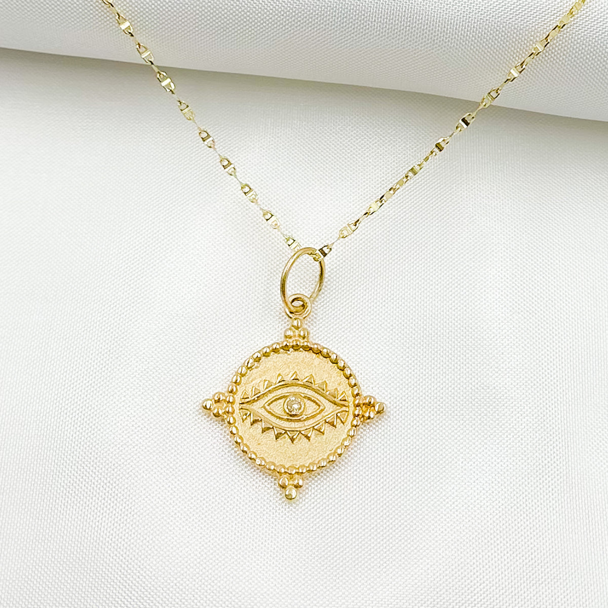 Shop Now Solid Gold Round Eye Charm with Gemstones