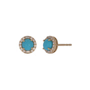 EFD54383TQ. 14K Solid Gold Diamonds and Turquoise Round Stud Earrings