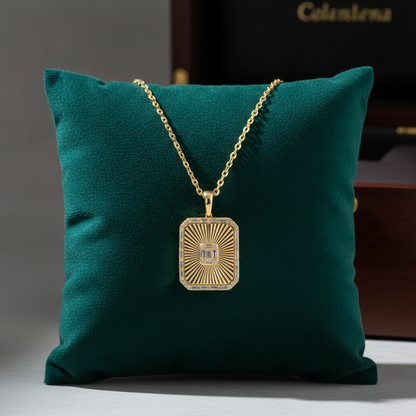 PFE33148. 14K Solid Gold Diamond Rectangle Necklace