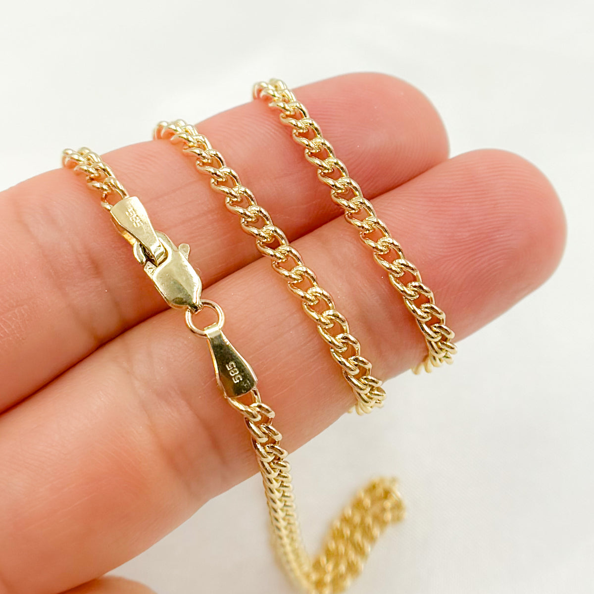 14K Solid Gold Smooth Curb Link Chain