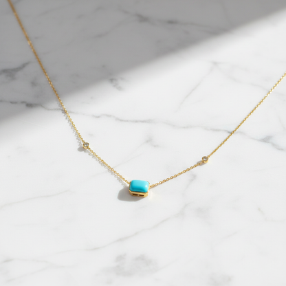 NT407401. 14K Solid Gold Rectangular Gemstone Fancy Tiny Necklace