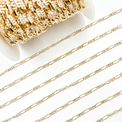 XM/2531C/SP. 14k Gold Filled and Sterling Silver 1 Long and 3 Short Link Chain
