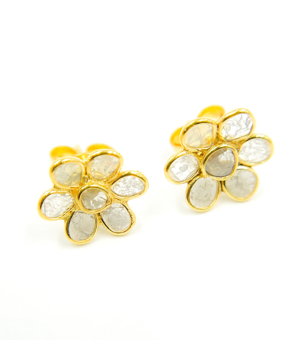 DE030. Diamond Silver Flower Studs