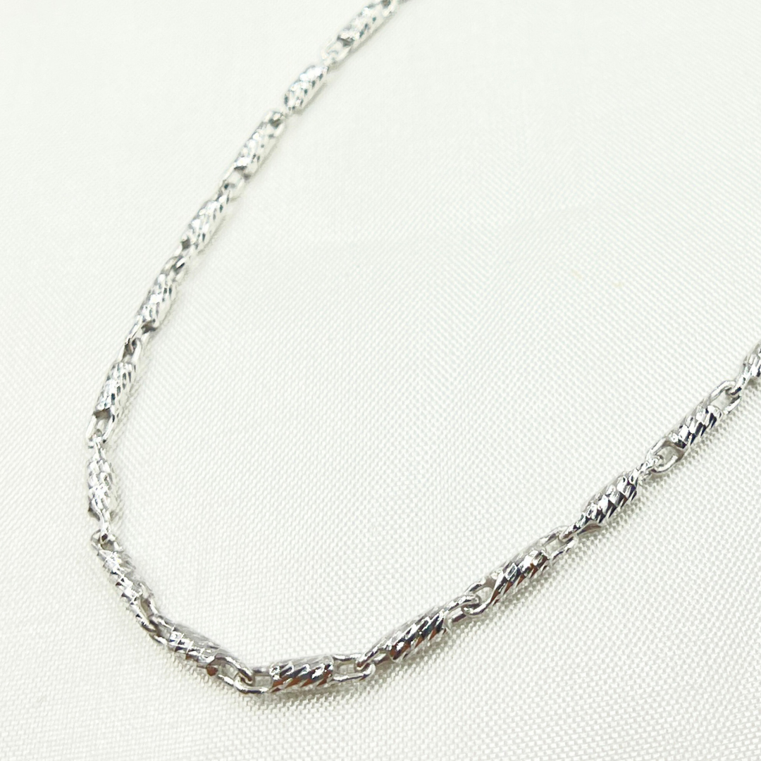 14k Solid White Gold Twisted Bar Link Chain
