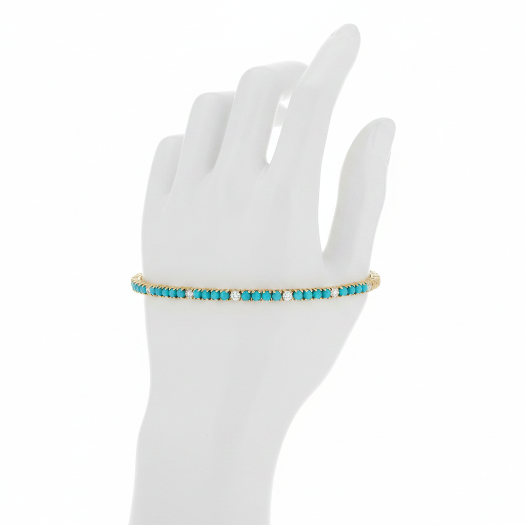 BTF65354TQ18K. 18K Solid Gold Diamond & Turquoise Bracelet