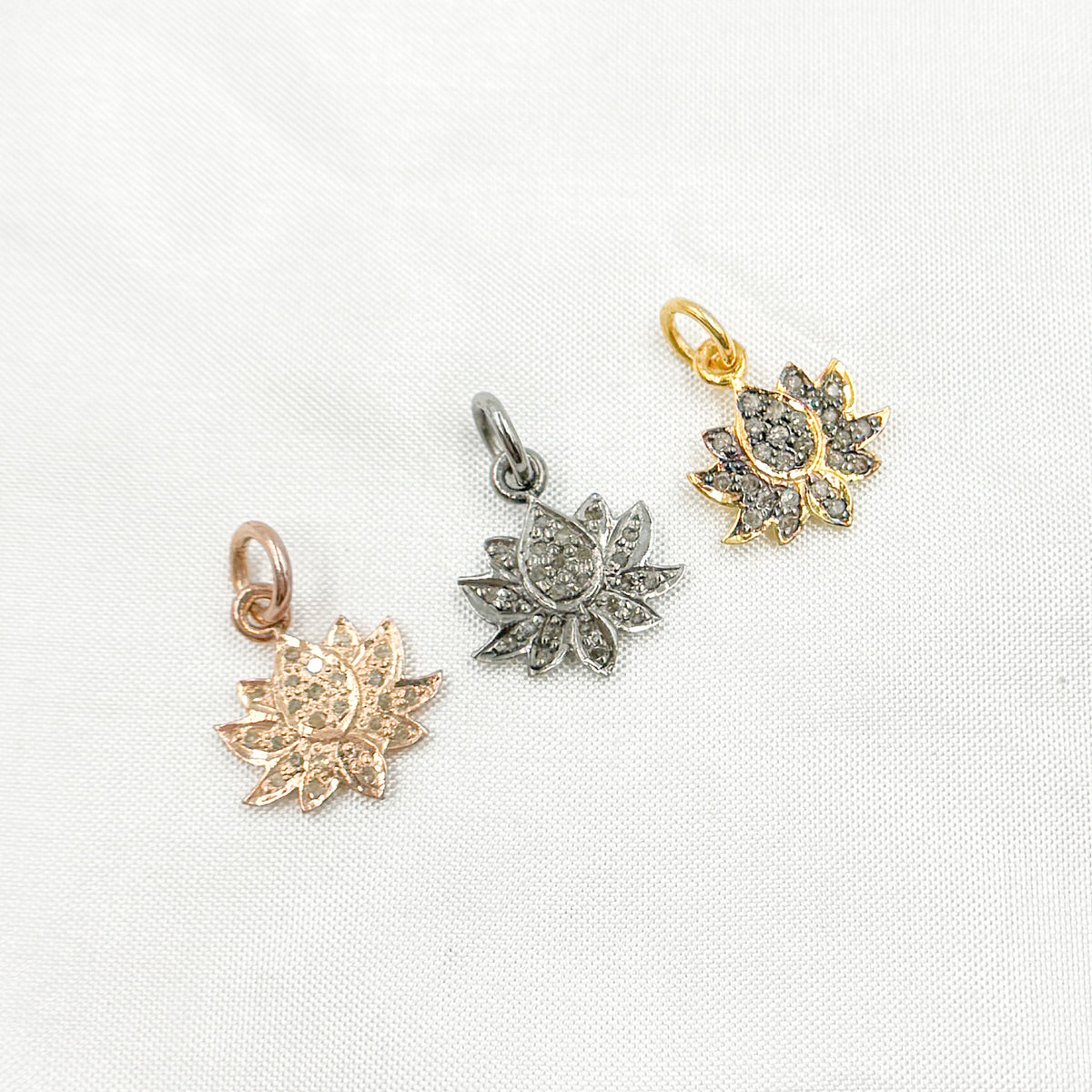 Diamond Sterling Silver Lotus Charm
