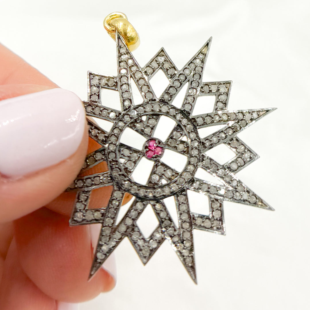 DP017. Diamond  Silver Fancy Star Pendant