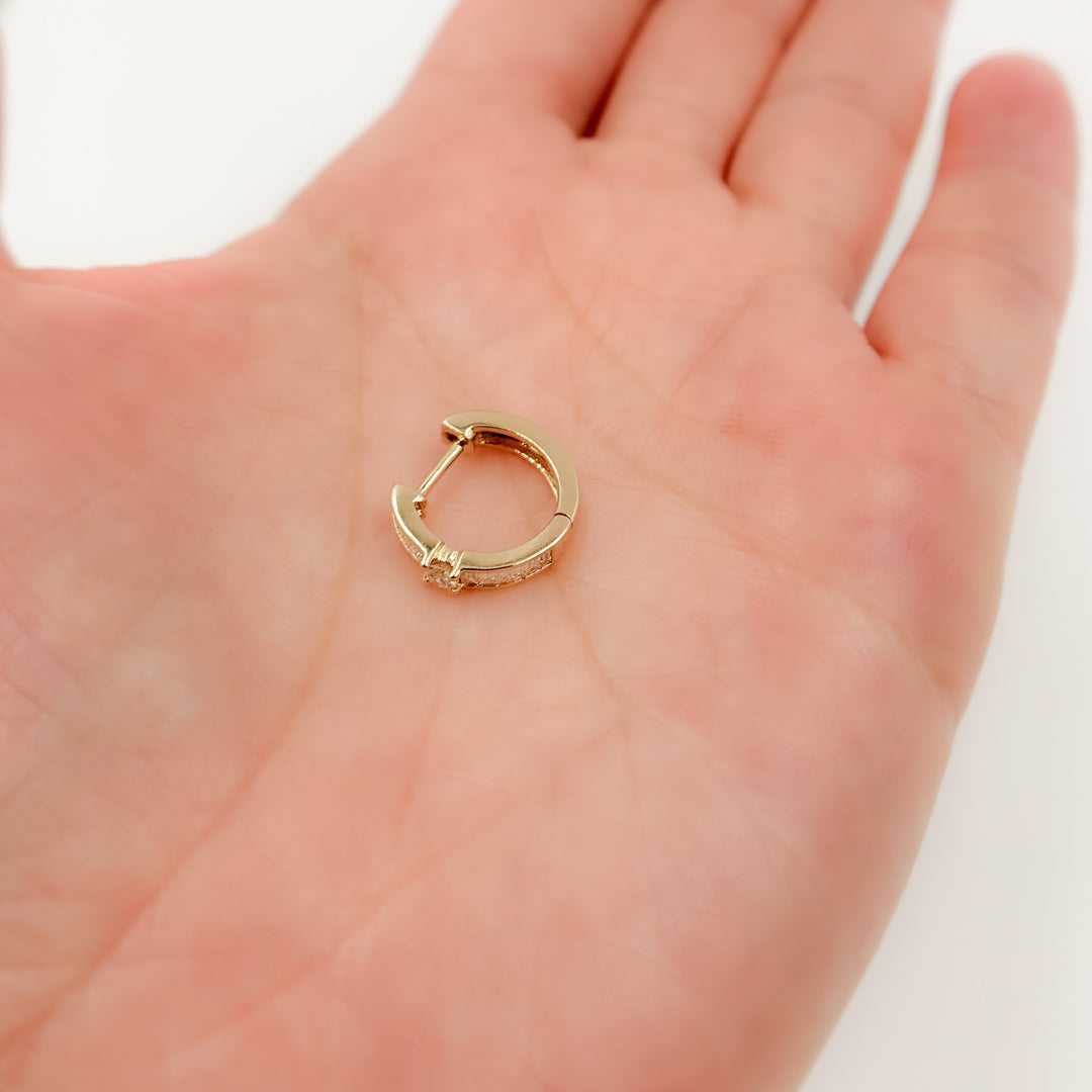 EHF57455. 14K Solid Gold Diamond Hoop Earrings
