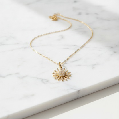 PFE33151. 14K Solid Gold Diamond Sun Necklace