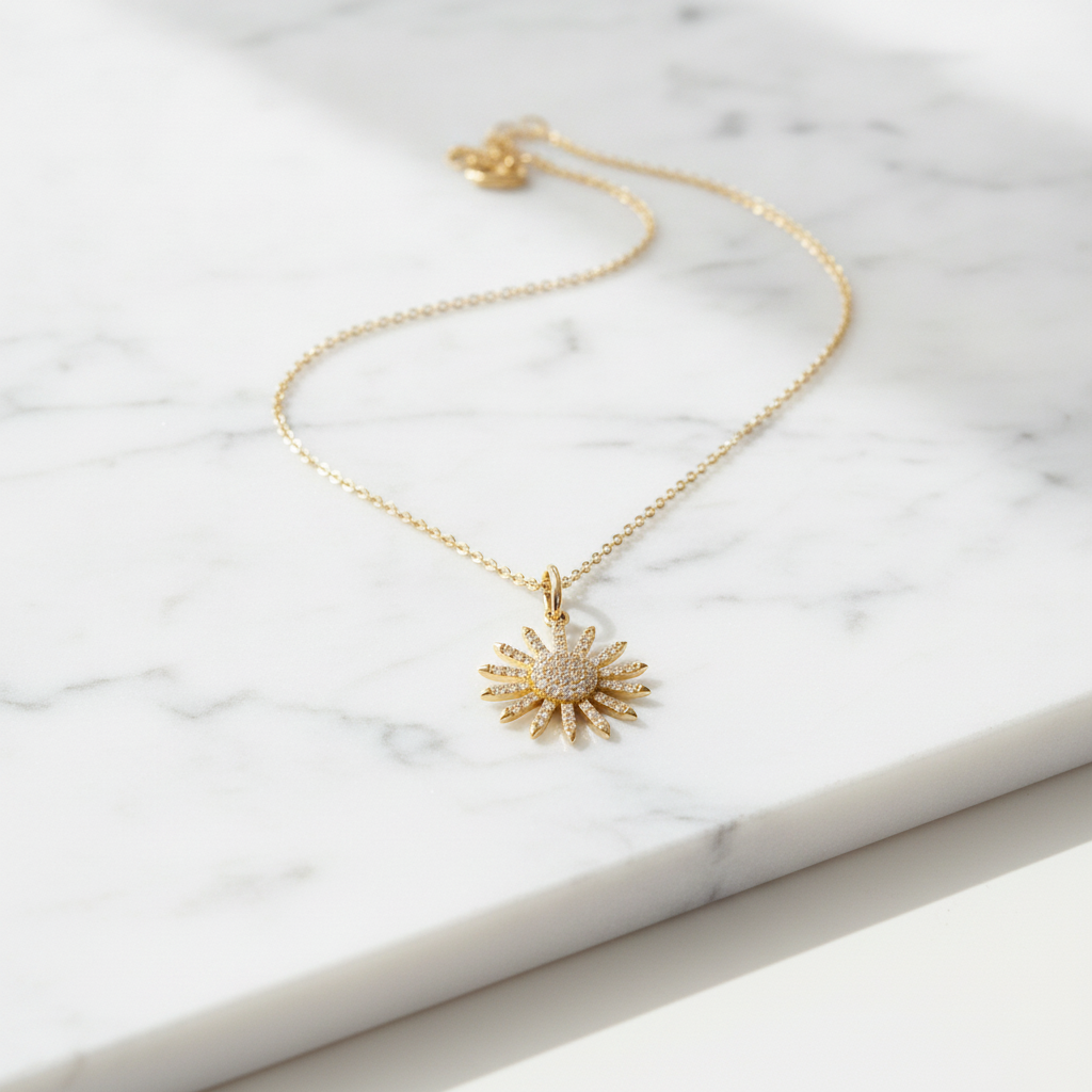 PFE33151. 14K Solid Gold Diamond Sun Necklace