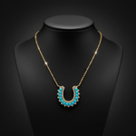 Load image into Gallery viewer, NFE72951TQ. 18K Solid Gold Turquoise Horseshoe Necklace