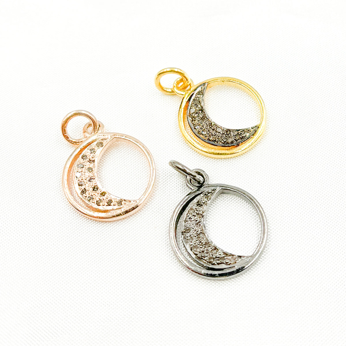 Diamond Sterling Silver Round Moon Charm