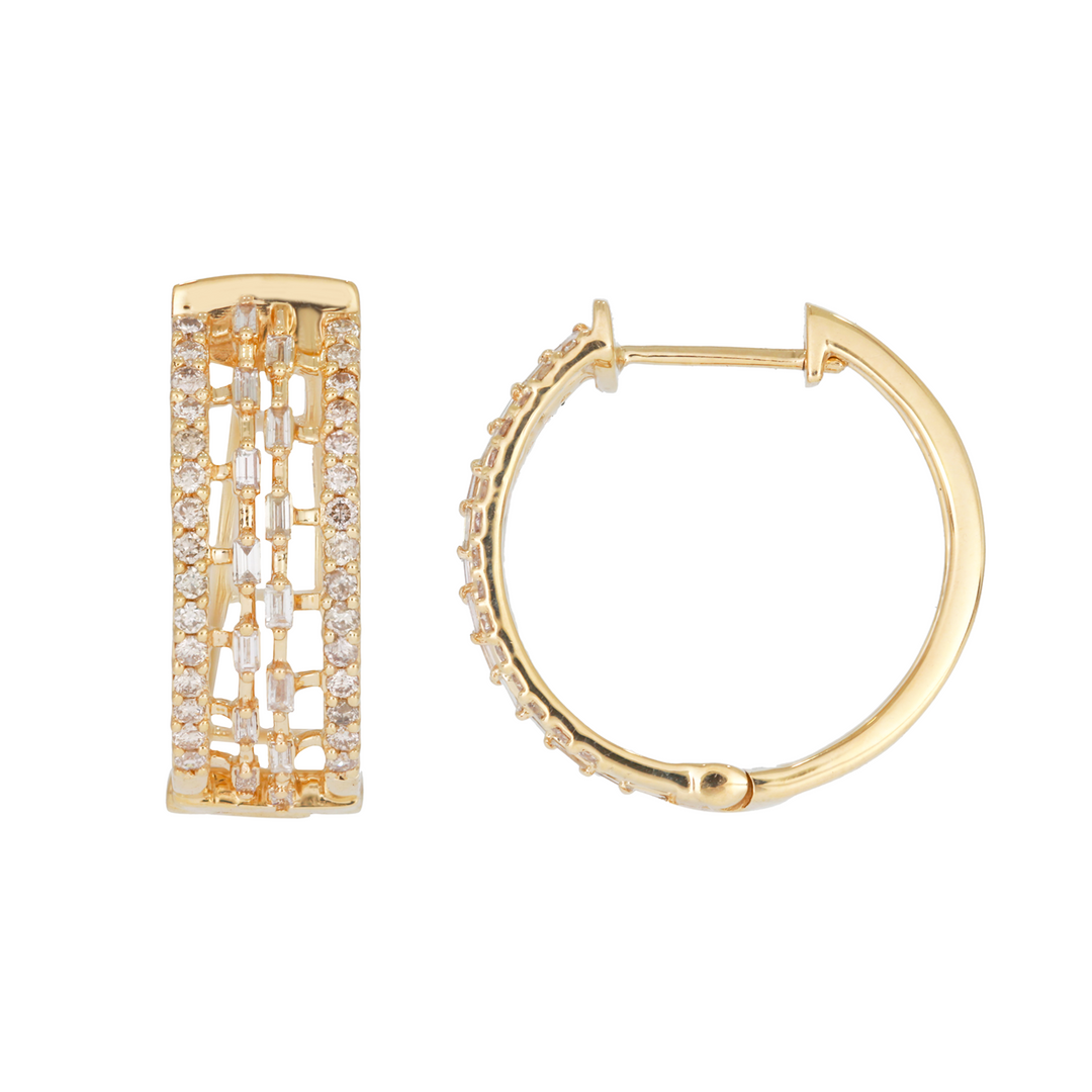 DER00417. 14K Solid Gold Diamond Hoops