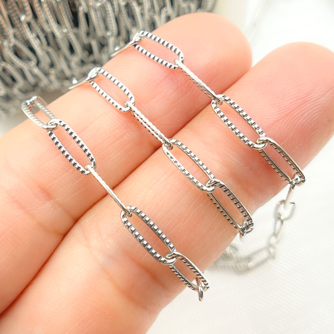 Oxidized 925 Sterling Silver Hammered Paperclip Link Chain. 2903LOX