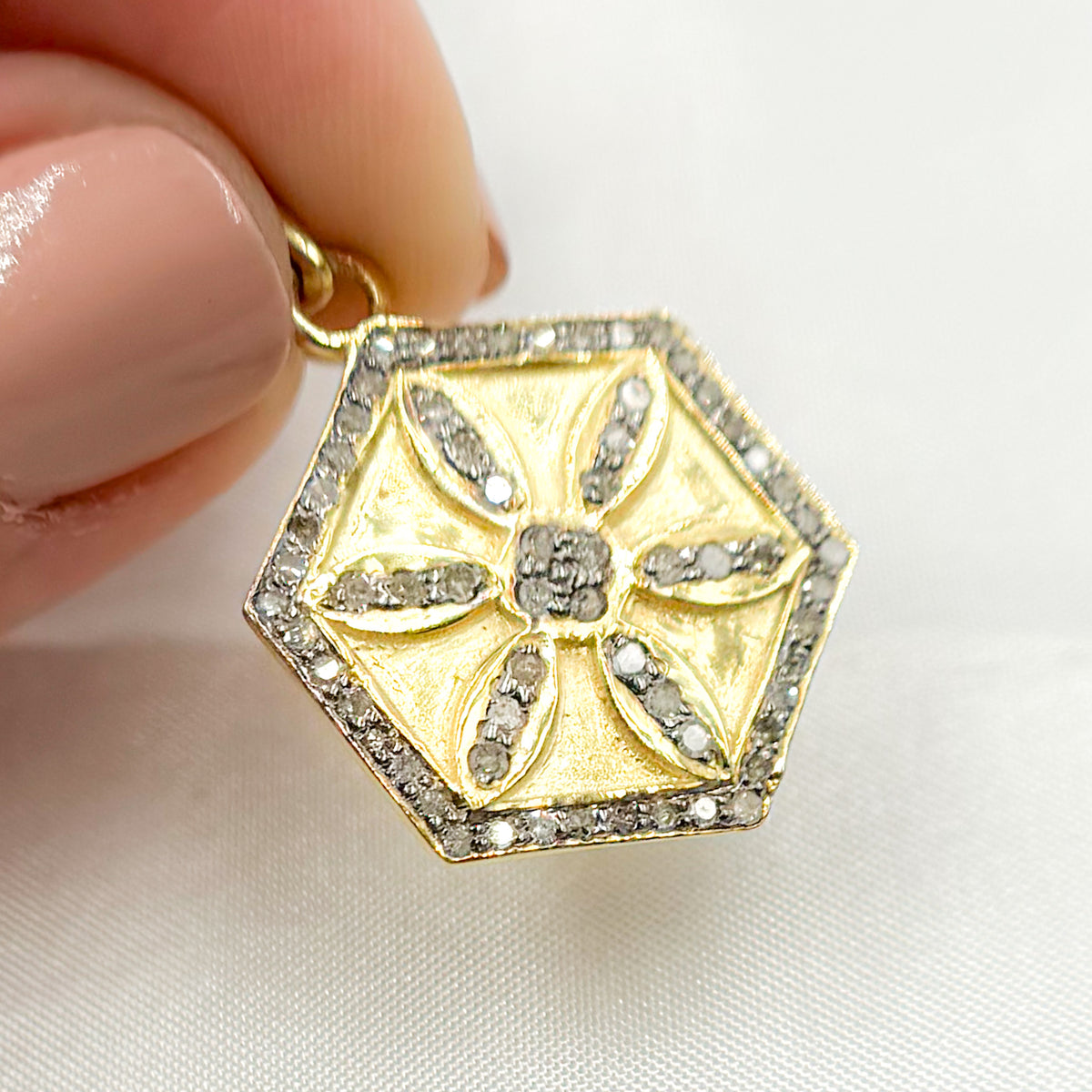 Shop Diamond Sterling Silver Hexagon Flower Pendants