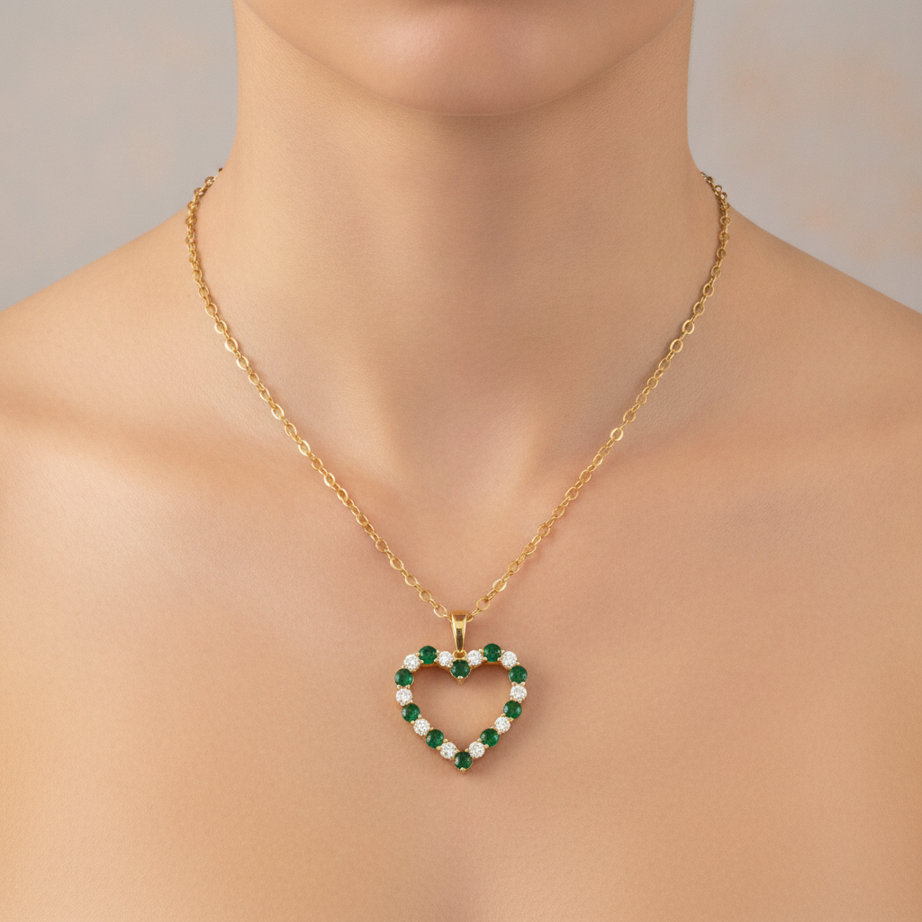 PHD38921. 14K Solid Gold Diamond and Gemstone Heart Shape Necklace