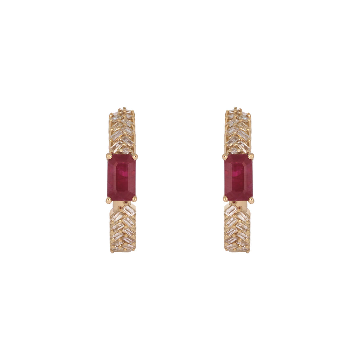 EHF57596. 14K Solid Gold Diamond and Gemstone Fancy Hoop Earrings