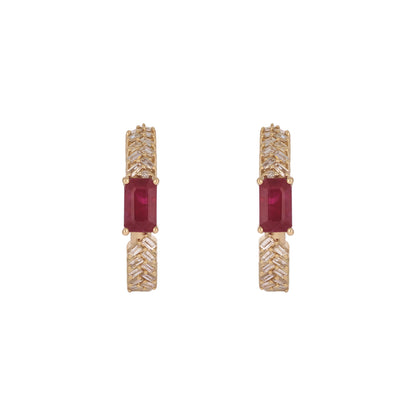 EHF57596. 14K Solid Gold Diamond and Gemstone Fancy Hoop Earrings