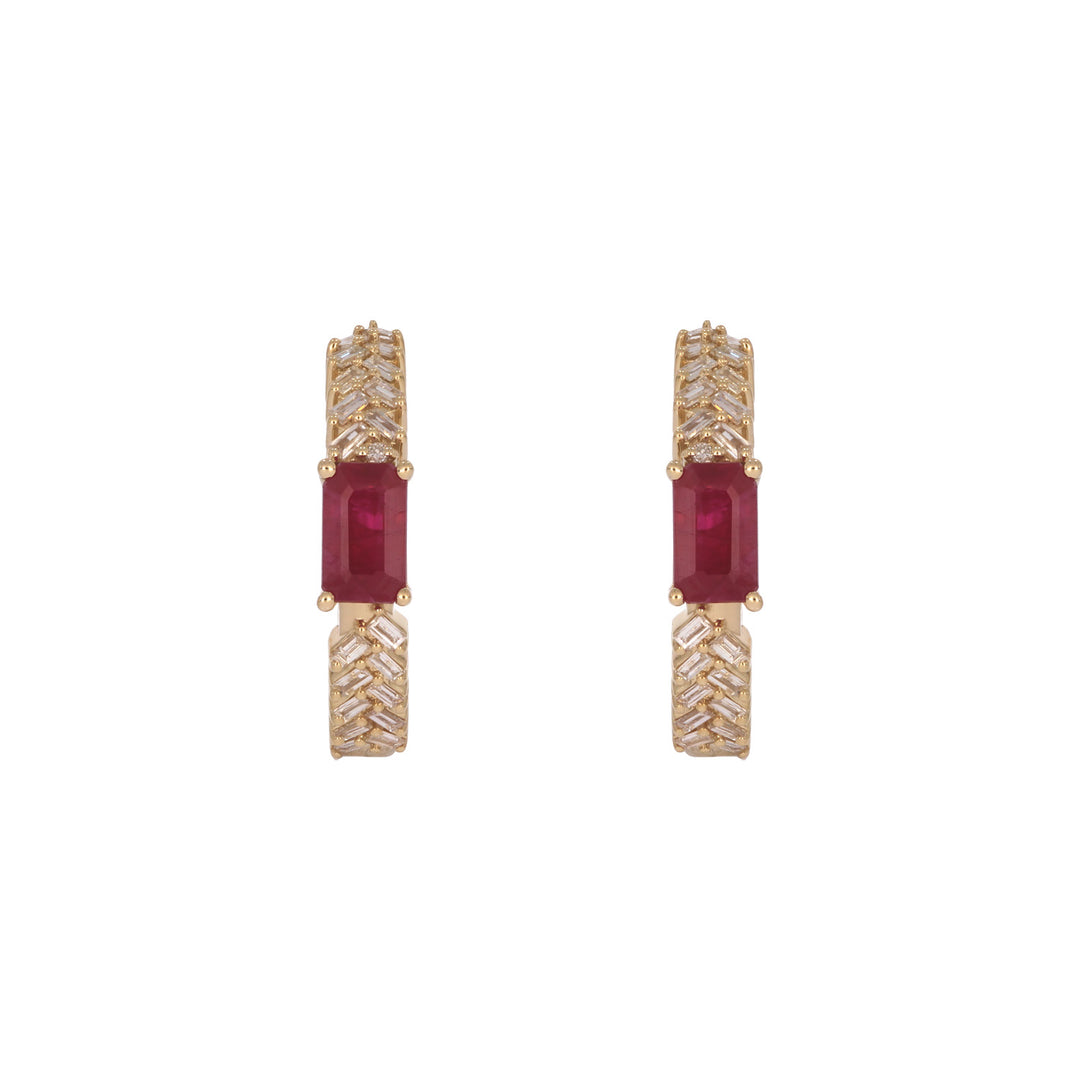 EHF57596. 14K Solid Gold Diamond and Gemstone Fancy Hoop Earrings