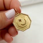 Load image into Gallery viewer, 14K Solid Gold Diamond and Gemstone Octagon Charm with Moon and Star in the Center. GDP555
