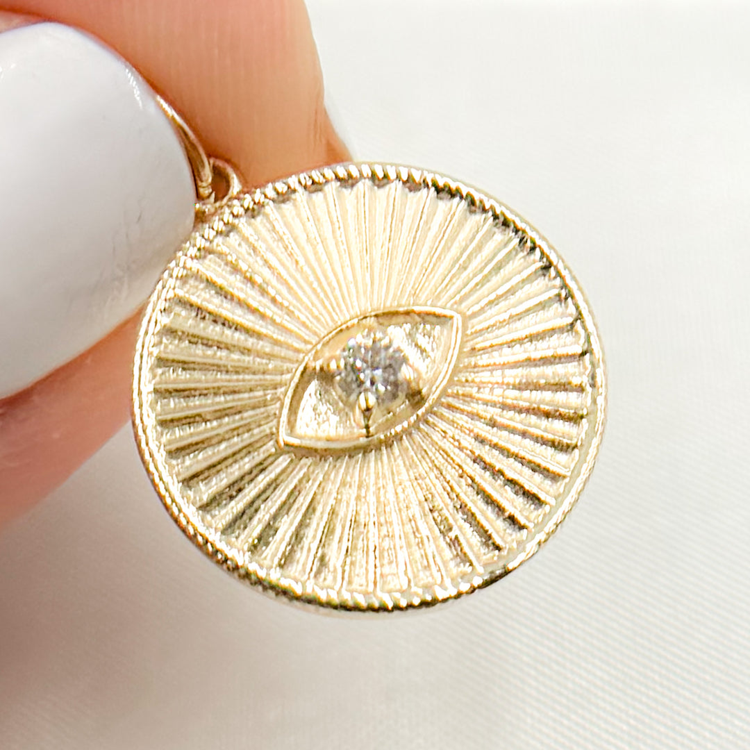 GDP50. 14K Solid Gold Diamond Round Eye Charm