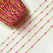 14k Solid Gold Cable Pink Enamel Chain