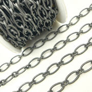 Black Rhodium Mat Sterling Silver Smooth Oval Link Chain