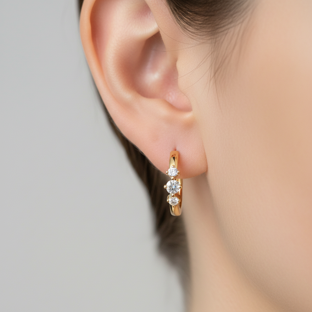 EHE57395. 14K Solid Yellow Gold Diamond Hoop Earrings